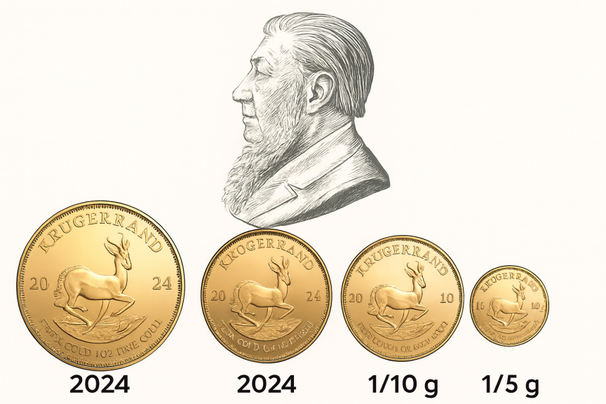 Various sizes of Krugerrand coins