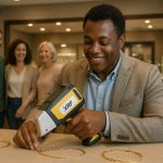 Gold chain being tested with an XRF analyser
